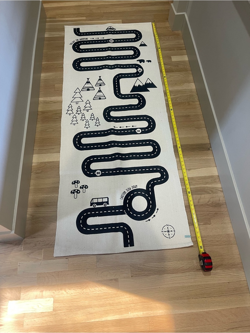 OYOY Adventure Road Play Rug Black & Cream Kids Car Track Rug